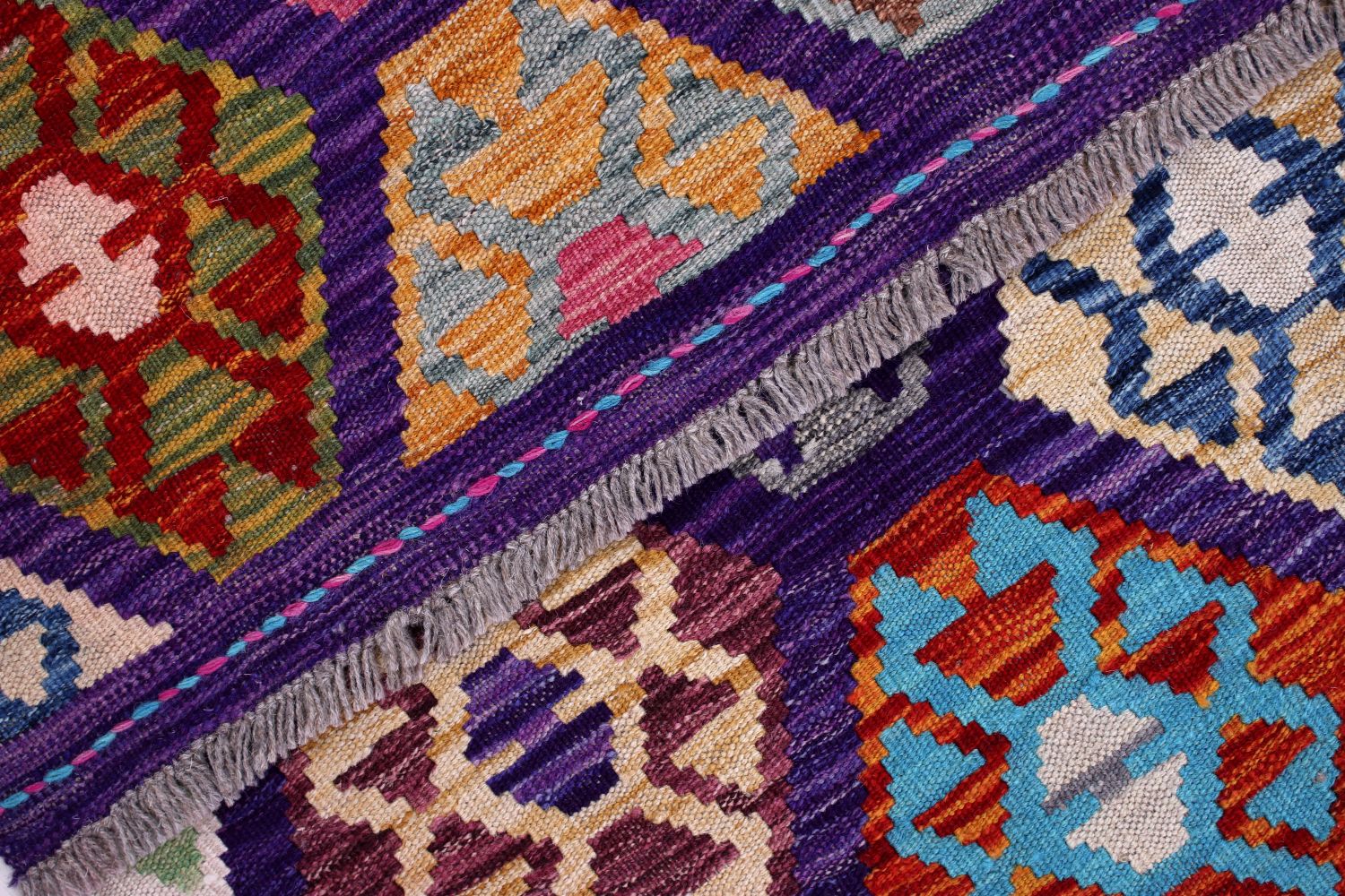 Kleurrijk Tapijt Laagpolig Handgeweven Wollen Vloerkleed - Omid Afghan Kelim 199x147