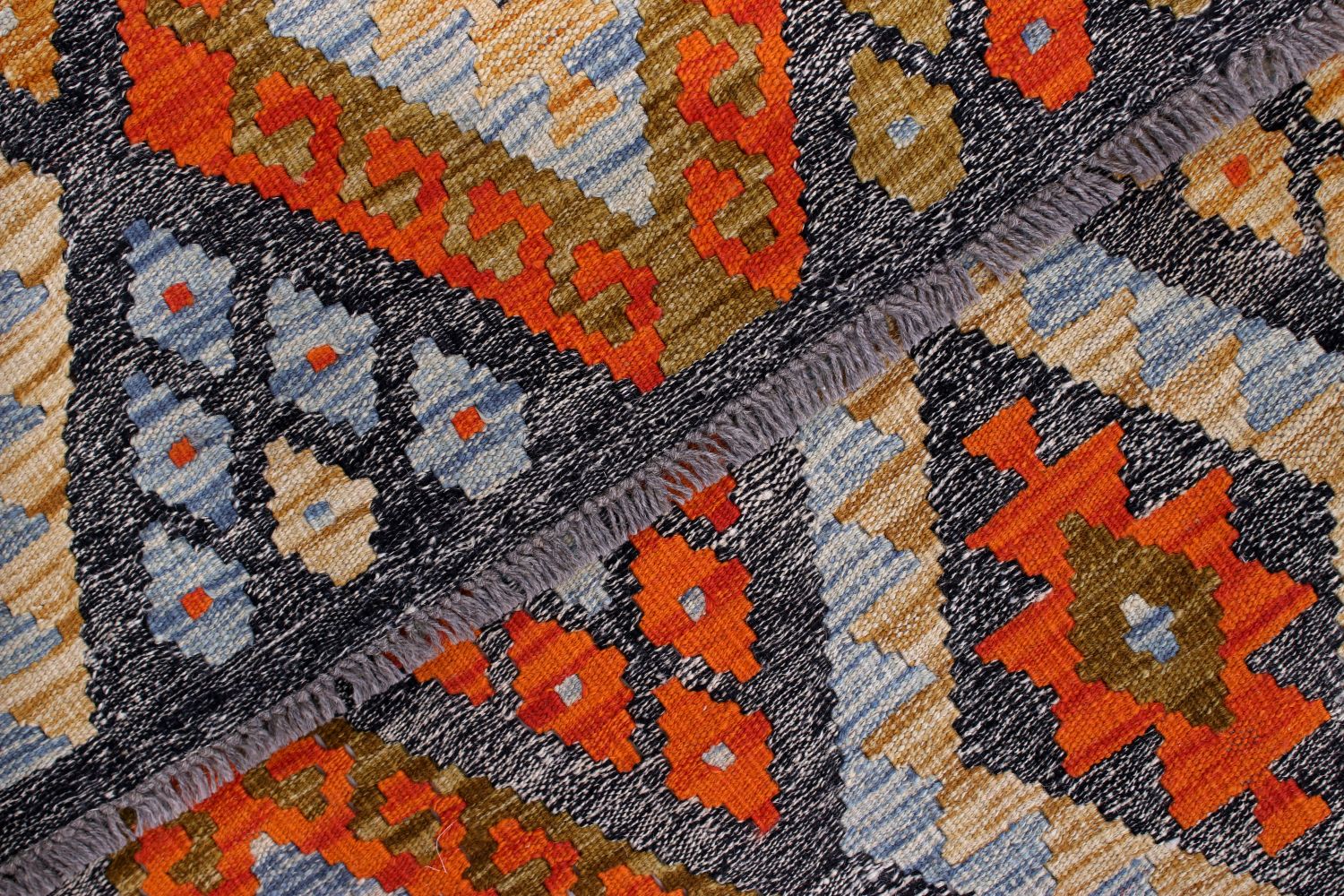 Kleurrijk Tapijt Laagpolig Handgeweven Wollen Vloerkleed - Omid Afghan Kelim 190x159