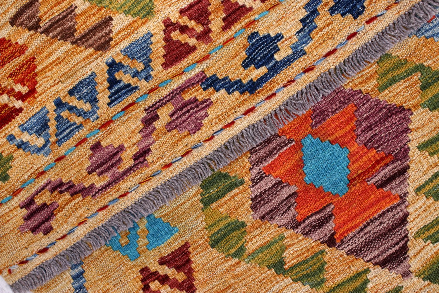 Kleurrijk Tapijt Laagpolig Handgeweven Wollen Vloerkleed - Omid Afghan Kelim 205x162
