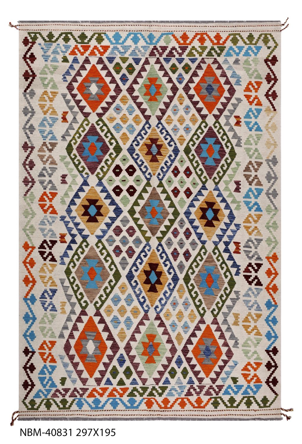 Kleurrijk Tapijt Laagpolig Handgeweven Wollen Vloerkleed - Omid Afghan Kelim 298x200