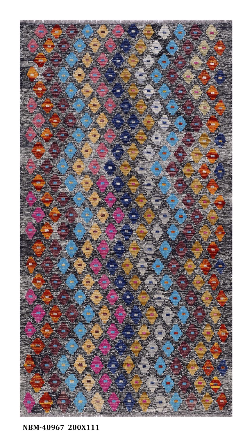 Kleurrijk Tapijt Laagpolig Handgeweven Wollen Vloerkleed - Omid Afghan Kelim 200x111