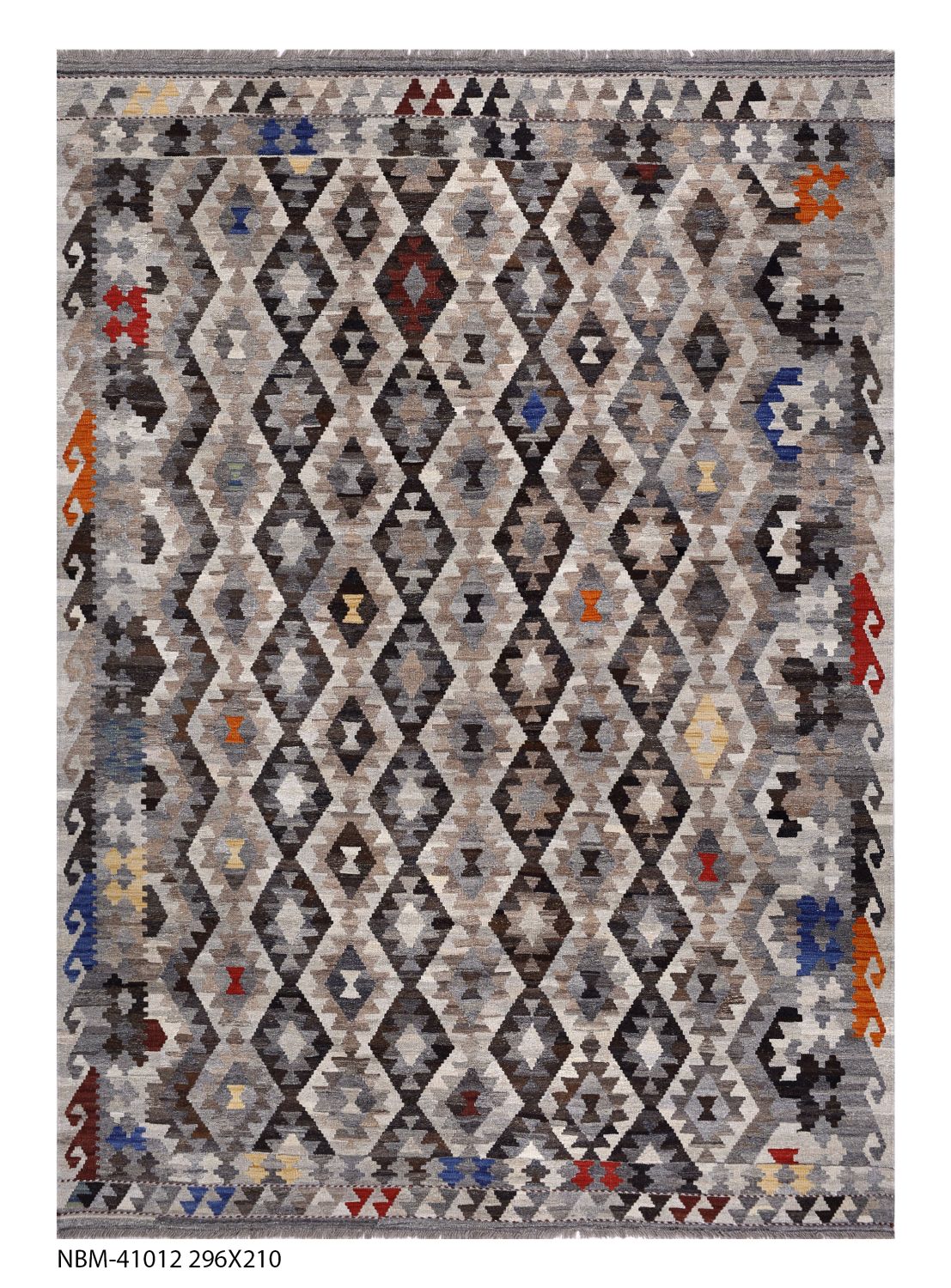 Kleurrijk Tapijt Laagpolig Handgeweven Wollen Vloerkleed - Omid Afghan Kelim 296x210