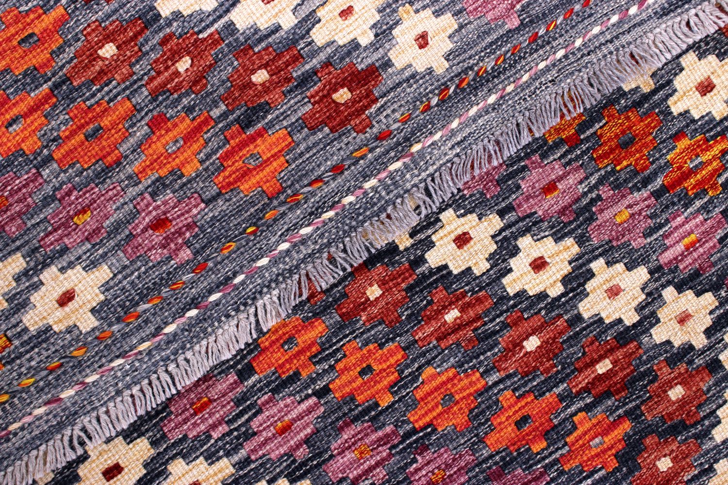 Kleurrijk Tapijt Laagpolig Handgeweven Wollen Vloerkleed - Omid Afghan Kelim 151x106