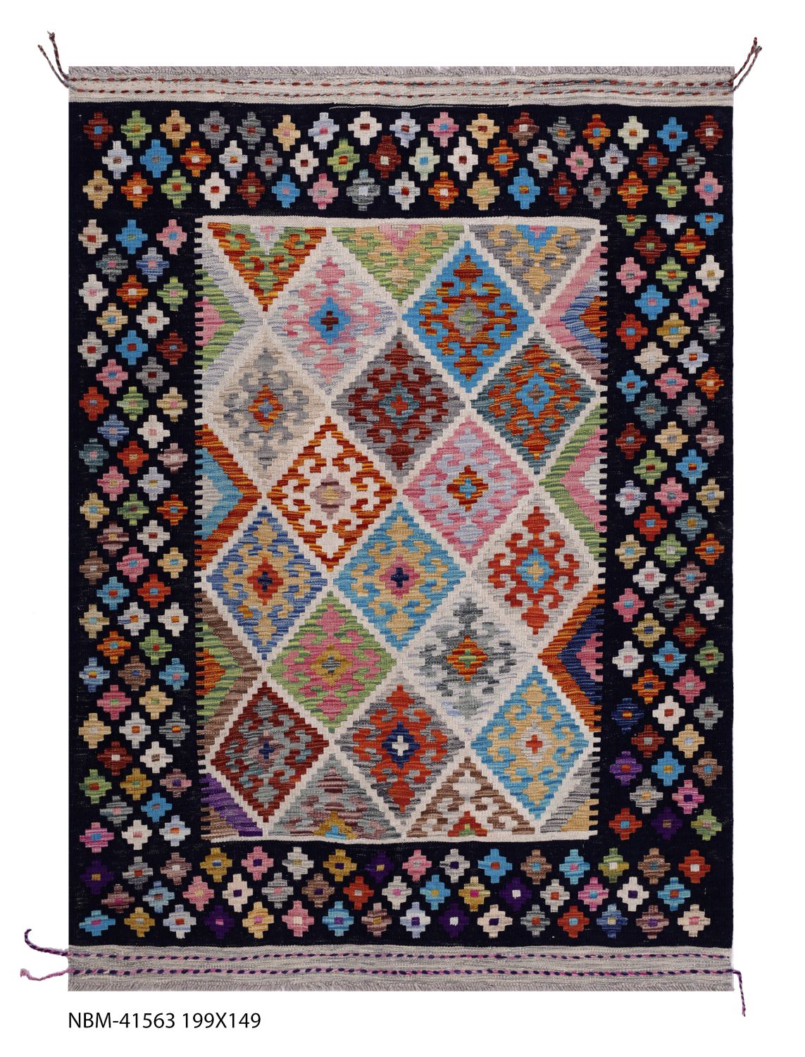 Kleurrijk Tapijt Laagpolig Handgeweven Wollen Vloerkleed - Omid Afghan Kelim 199x149