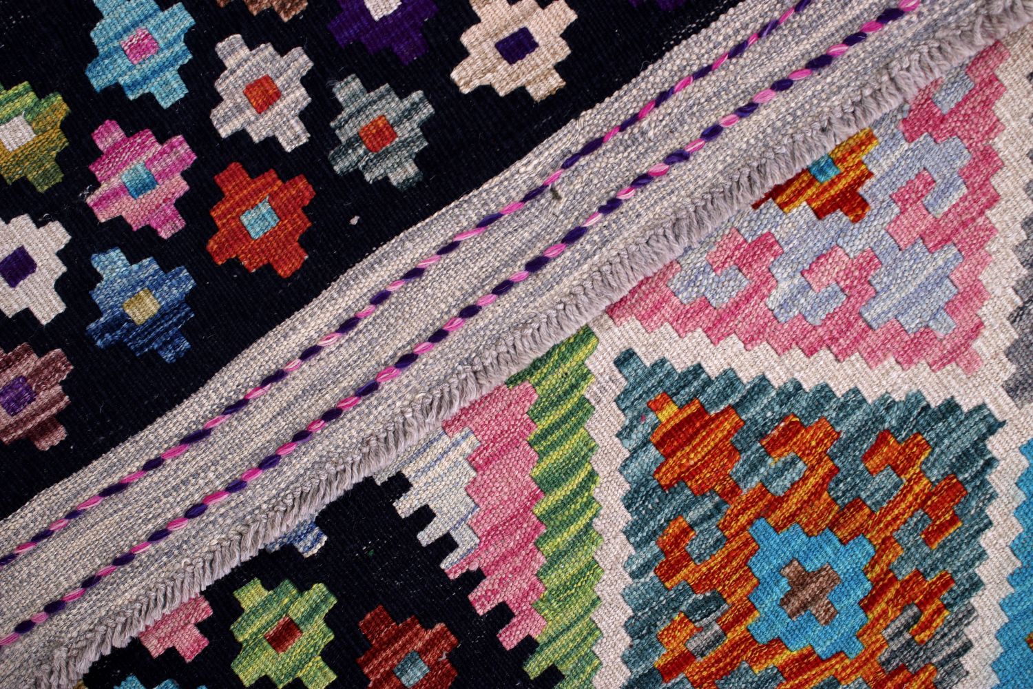 Kleurrijk Tapijt Laagpolig Handgeweven Wollen Vloerkleed - Omid Afghan Kelim 199x149