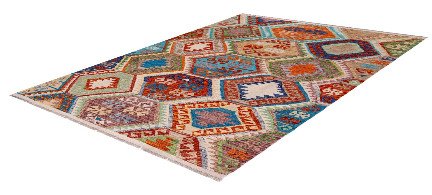 Kleurrijk Tapijt Laagpolig Handgeweven Wollen Vloerkleed - Omid Afghan Kelim 235x169