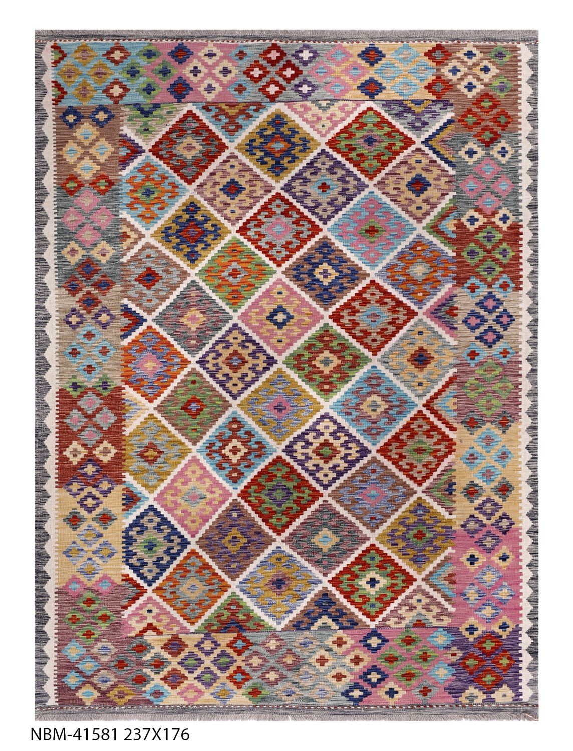 Kleurrijk Tapijt Laagpolig Handgeweven Wollen Vloerkleed - Omid Afghan Kelim 237x176