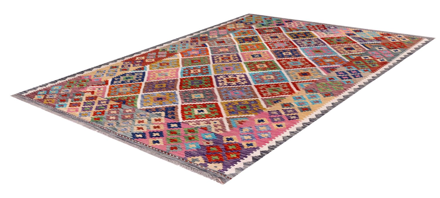 Kleurrijk Tapijt Laagpolig Handgeweven Wollen Vloerkleed - Omid Afghan Kelim 237x176