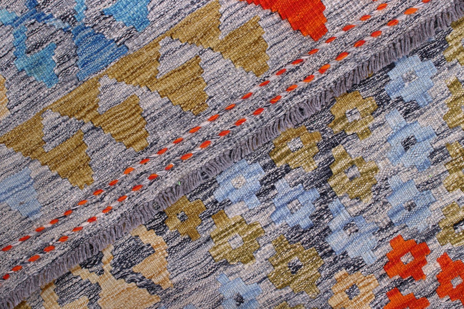 Kleurrijk Tapijt Laagpolig Handgeweven Wollen Vloerkleed - Omid Afghan Kelim 200x162