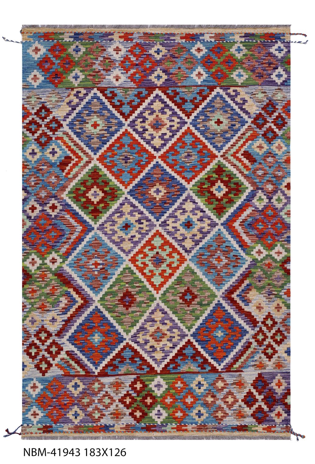 Kleurrijk Tapijt Laagpolig Handgeweven Wollen Vloerkleed - Omid Afghan Kelim 186x126