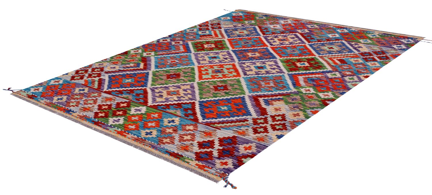 Kleurrijk Tapijt Laagpolig Handgeweven Wollen Vloerkleed - Omid Afghan Kelim 186x126