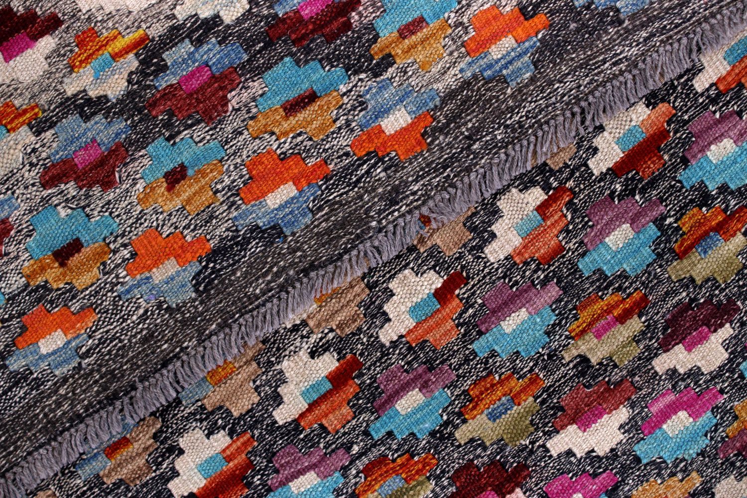 Kleurrijk Tapijt Laagpolig Handgeweven Wollen Vloerkleed - Omid Afghan Kelim 148x114