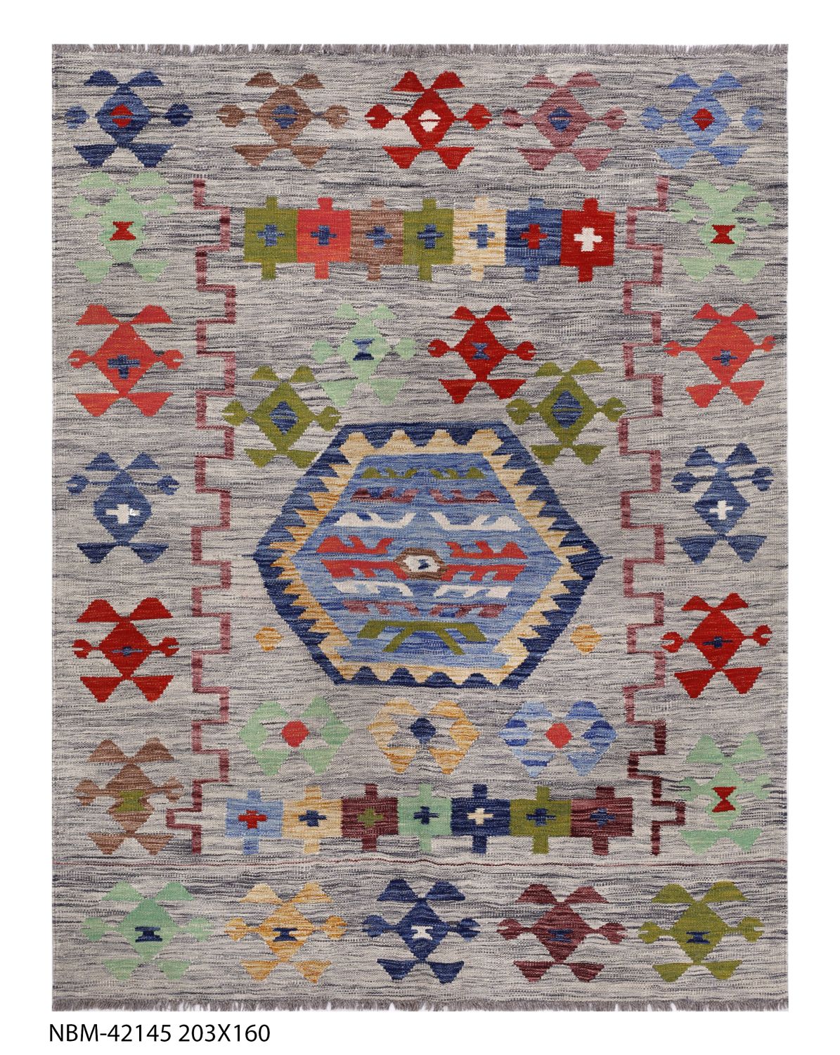 Kleurrijk Tapijt Laagpolig Handgeweven Wollen Vloerkleed - Omid Afghan Kelim 203x160