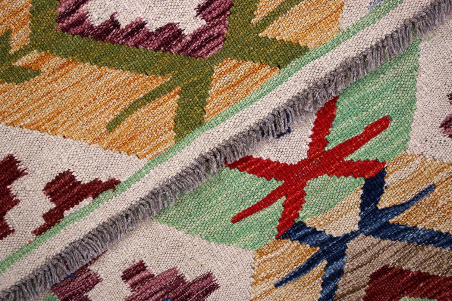Kleurrijk Tapijt Laagpolig Handgeweven Wollen Vloerkleed - Omid Afghan Kelim 187x128