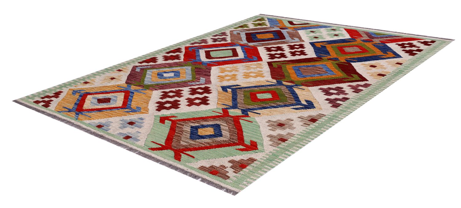 Kleurrijk Tapijt Laagpolig Handgeweven Wollen Vloerkleed - Omid Afghan Kelim 188x126
