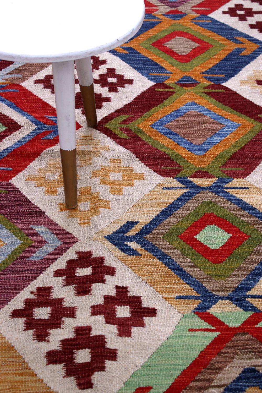 Kleurrijk Tapijt Laagpolig Handgeweven Wollen Vloerkleed - Omid Afghan Kelim 188x126