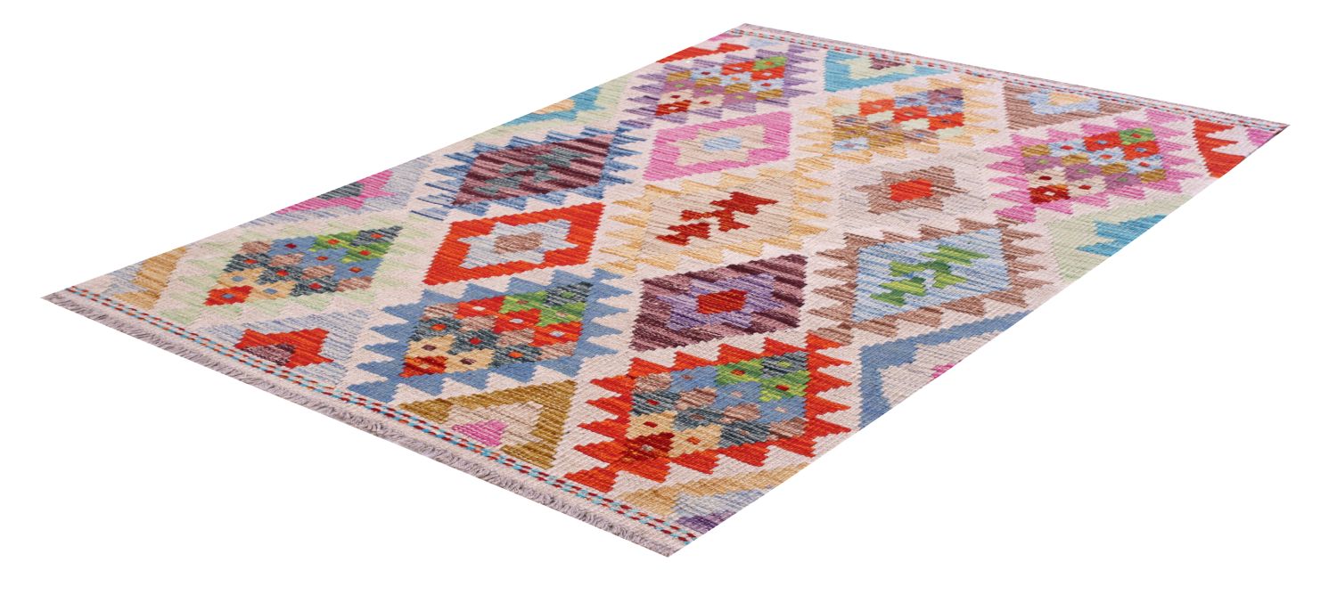 Kleurrijk Tapijt Laagpolig Handgeweven Wollen Vloerkleed - Omid Afghan Kelim 131x89