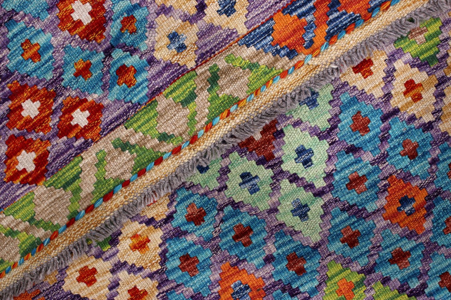 Kleurrijk Tapijt Laagpolig Handgeweven Wollen Vloerkleed - Omid Afghan Kelim 126x87