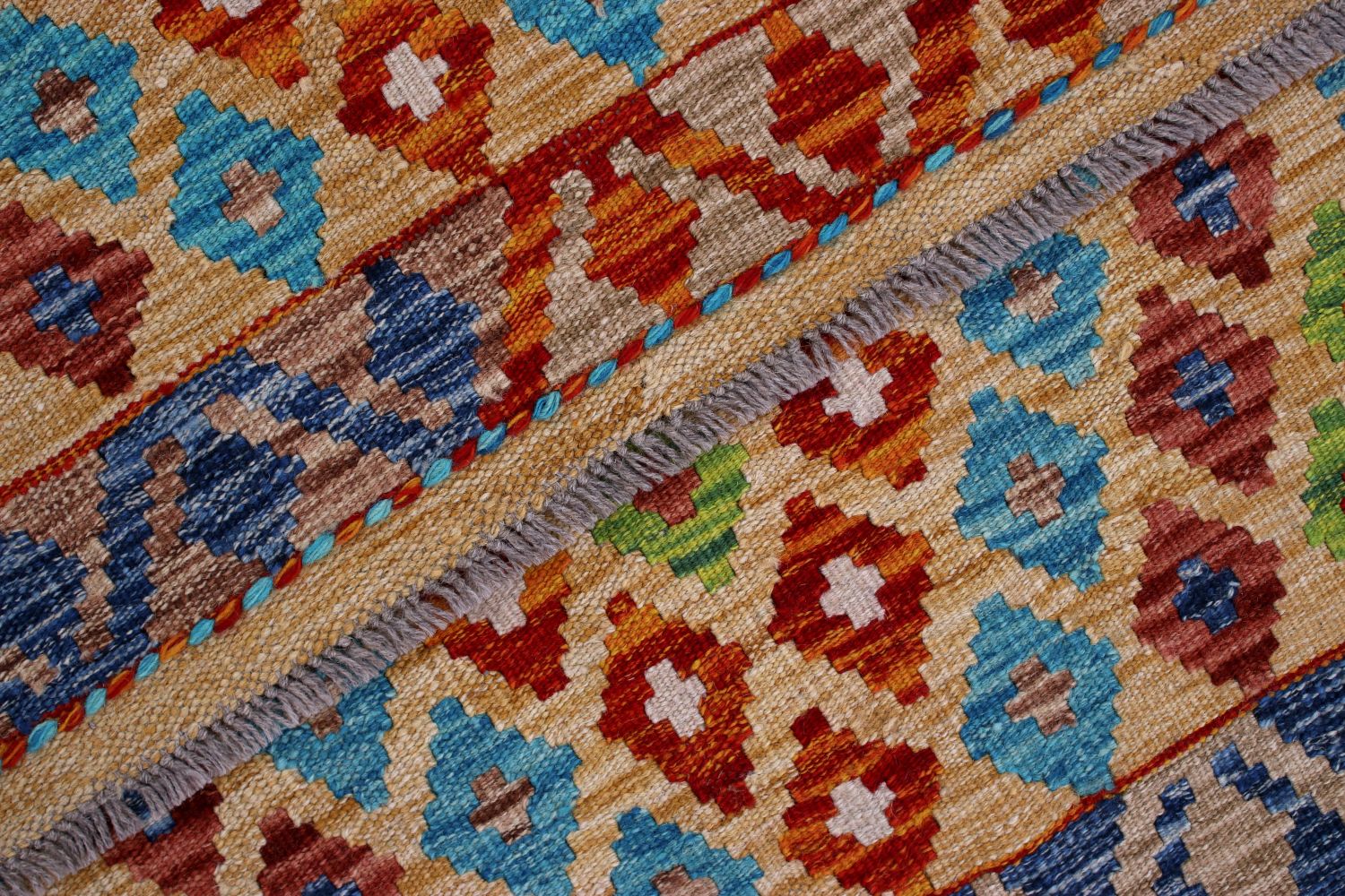 Kleurrijk Tapijt Laagpolig Handgeweven Wollen Vloerkleed - Omid Afghan Kelim 112x82