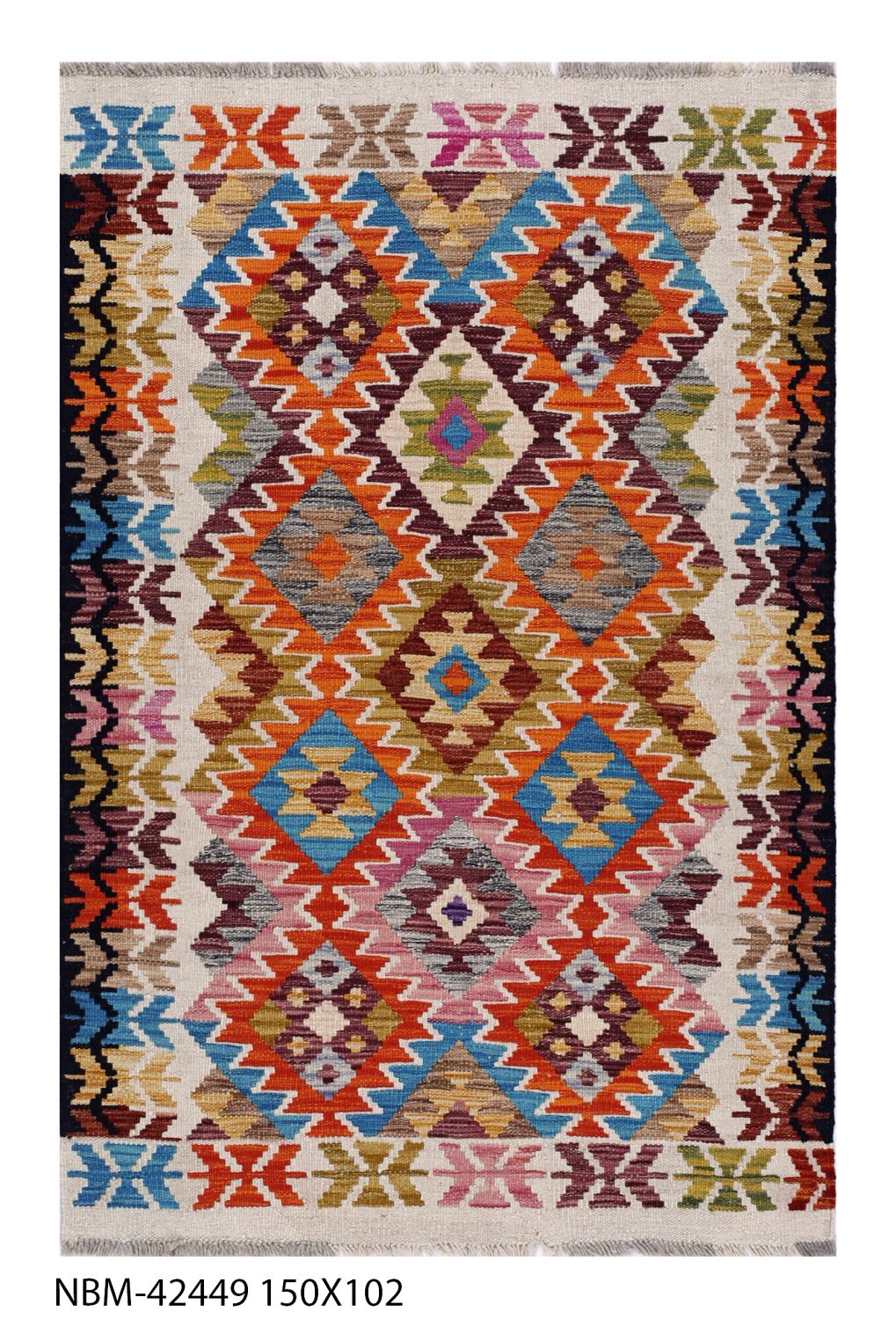Kleurrijk Tapijt Laagpolig Handgeweven Wollen Vloerkleed - Omid Afghan Kelim 150x102
