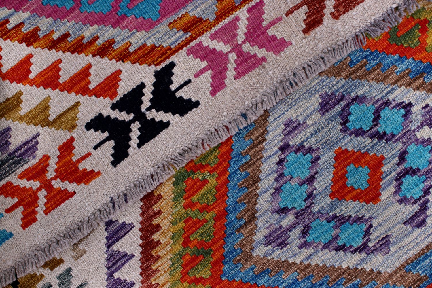 Kleurrijk Tapijt Laagpolig Handgeweven Wollen Vloerkleed - Omid Afghan Kelim 149x105