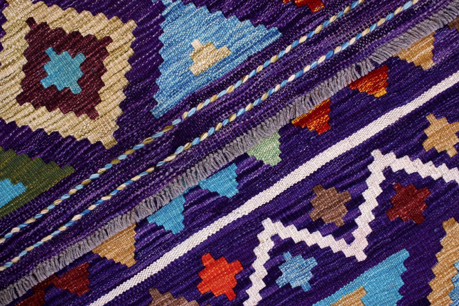 Kleurrijk Tapijt Laagpolig Handgeweven Wollen Vloerkleed - Omid Afghan Kelim 199x149