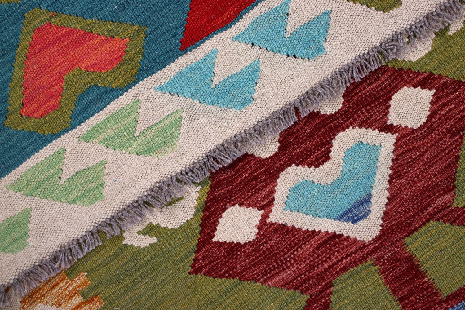 Kleurrijk Tapijt Laagpolig Handgeweven Wollen Vloerkleed - Omid Afghan Kelim 205x99