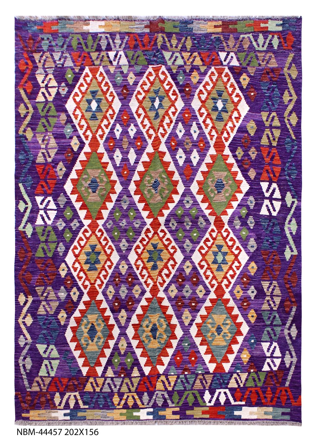 Kleurrijk Tapijt Laagpolig Handgeweven Wollen Vloerkleed - Omid Afghan Kelim 202x156