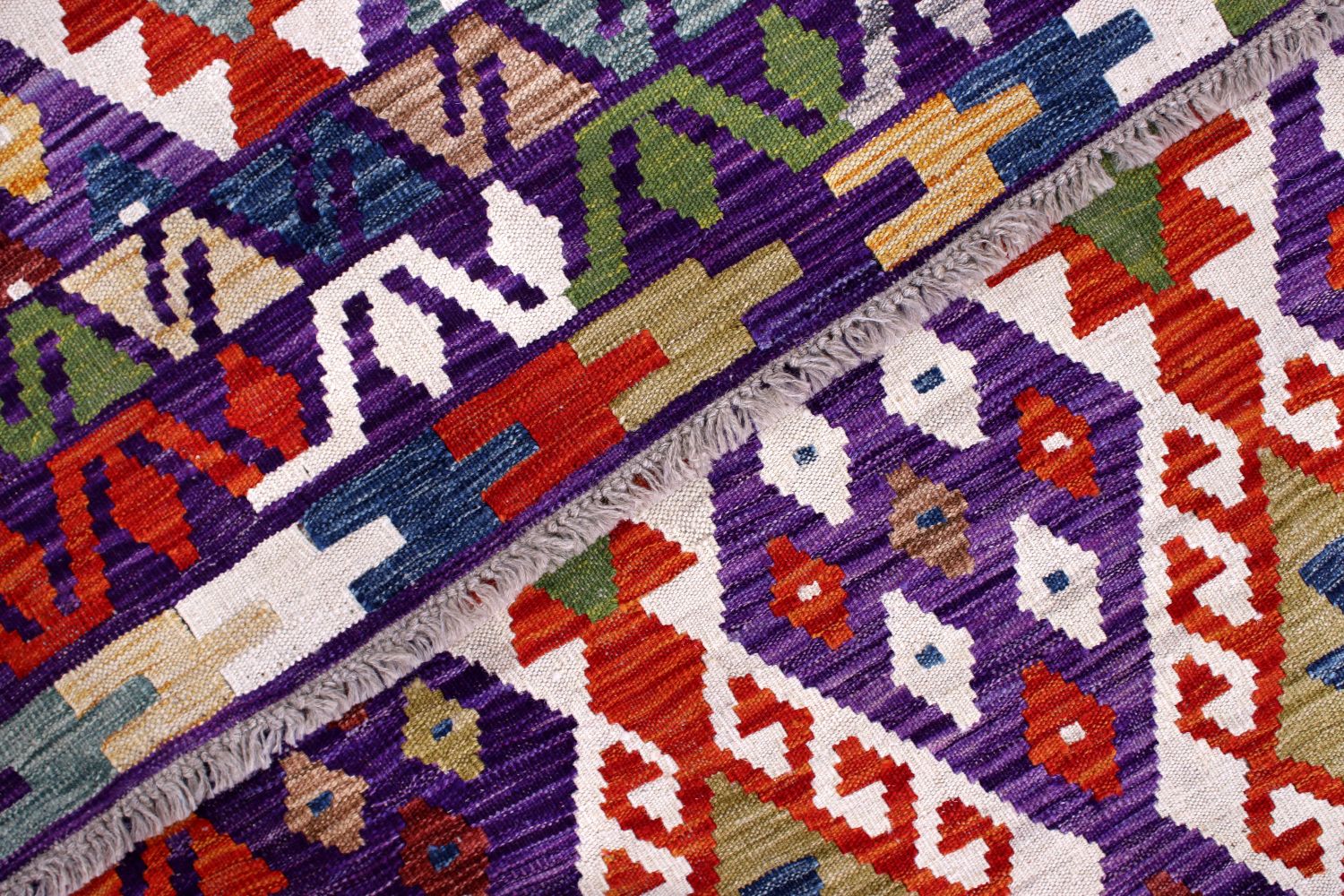 Kleurrijk Tapijt Laagpolig Handgeweven Wollen Vloerkleed - Omid Afghan Kelim 202x156