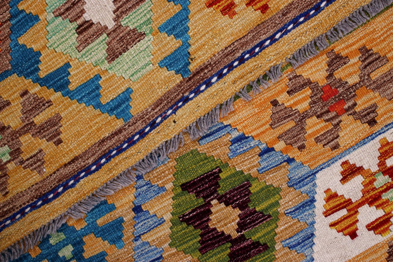 Kleurrijk Tapijt Laagpolig Handgeweven Wollen Vloerkleed - Omid Afghan Kelim 244x173