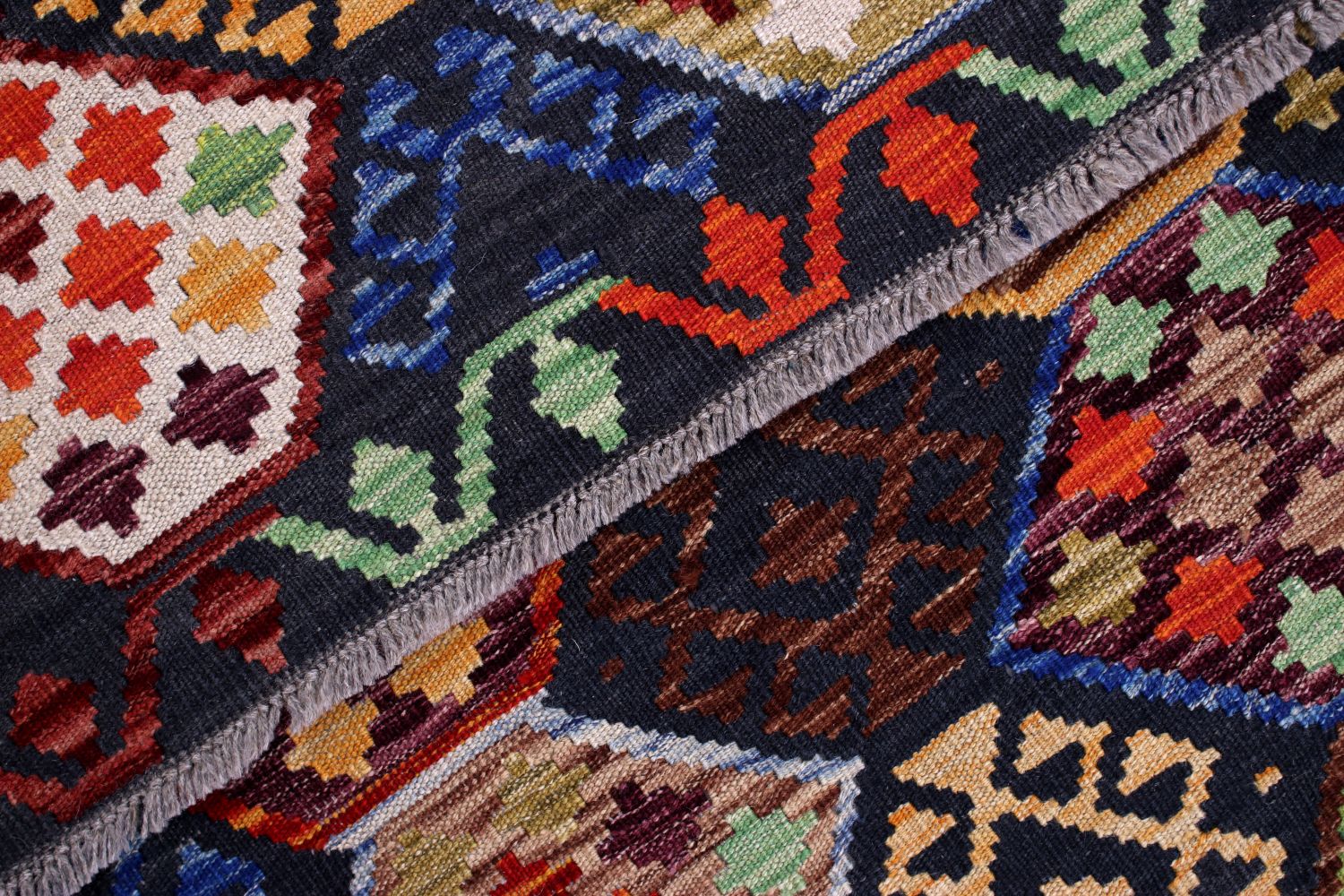 Kleurrijk Tapijt Laagpolig Handgeweven Wollen Vloerkleed - Omid Afghan Kelim 234x181