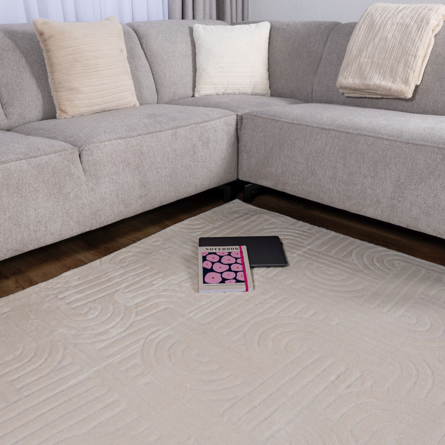 Crème Tapijt Wasbaar Laagpolig Vloerkleed met Anti Slip Omid Japandi Stijl Wasbaar op 30° - Omid Carpets