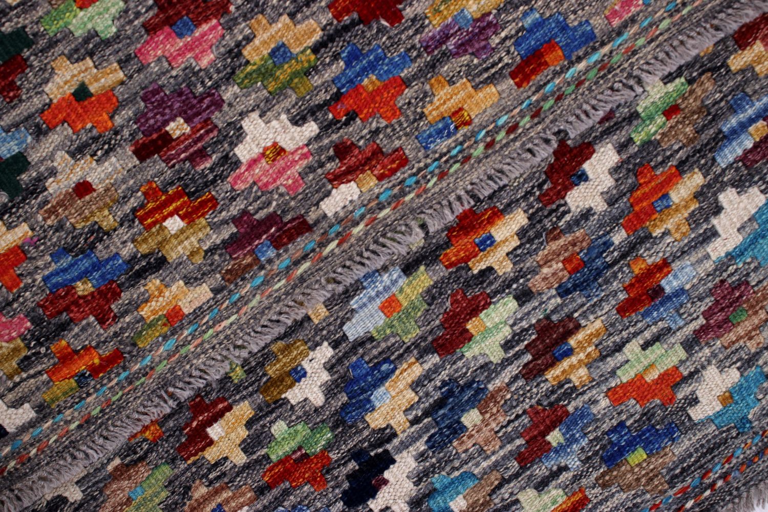 Kleurrijk Tapijt Laagpolig Handgeweven Wollen Vloerkleed - Omid Afghan Kelim 122x87