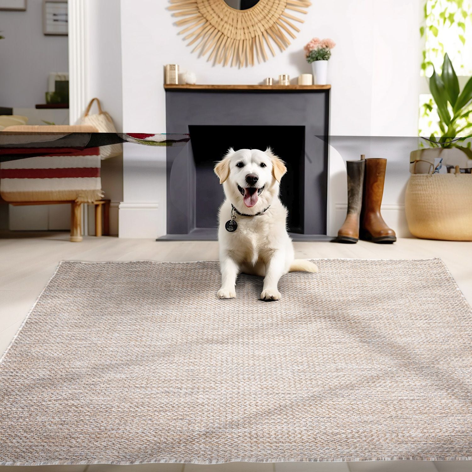 Beige Tapijt Laagpolig Vloerkleed Omid All-Season Solids