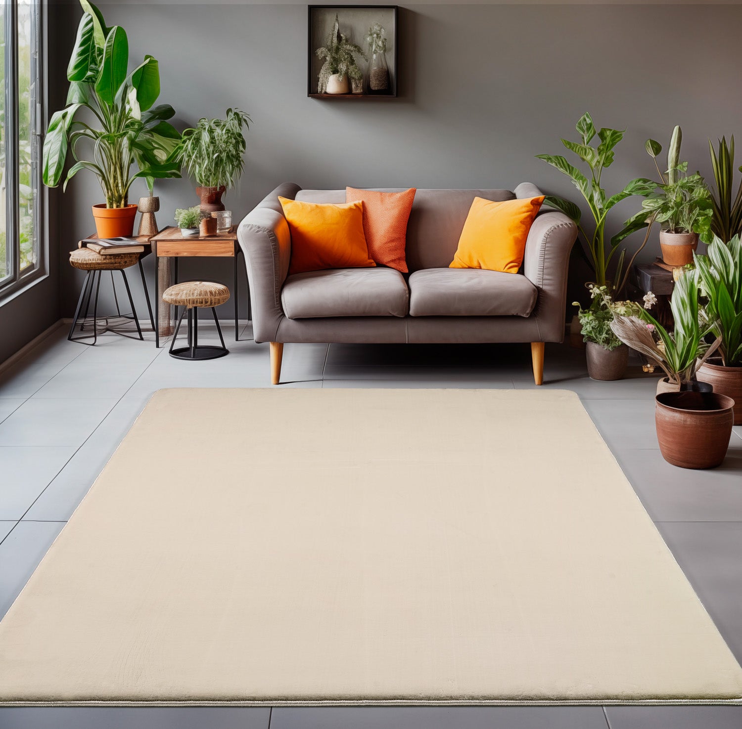 Crème Tapijt Laagpolig Vloerkleed Omid Velvet Bliss
