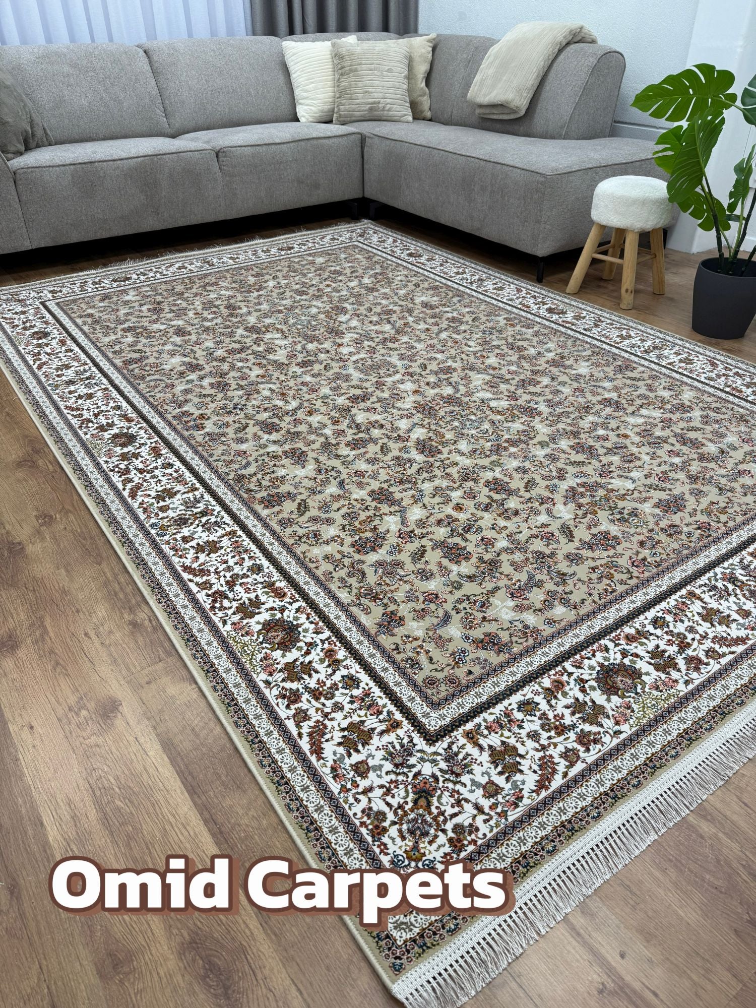 قالین 1500 شانه * Beige Tapijt Laagpolig Klassiek Vloerkleed - Omid Premium Classic Hand Look - 4,5 Miljoen punten/m²