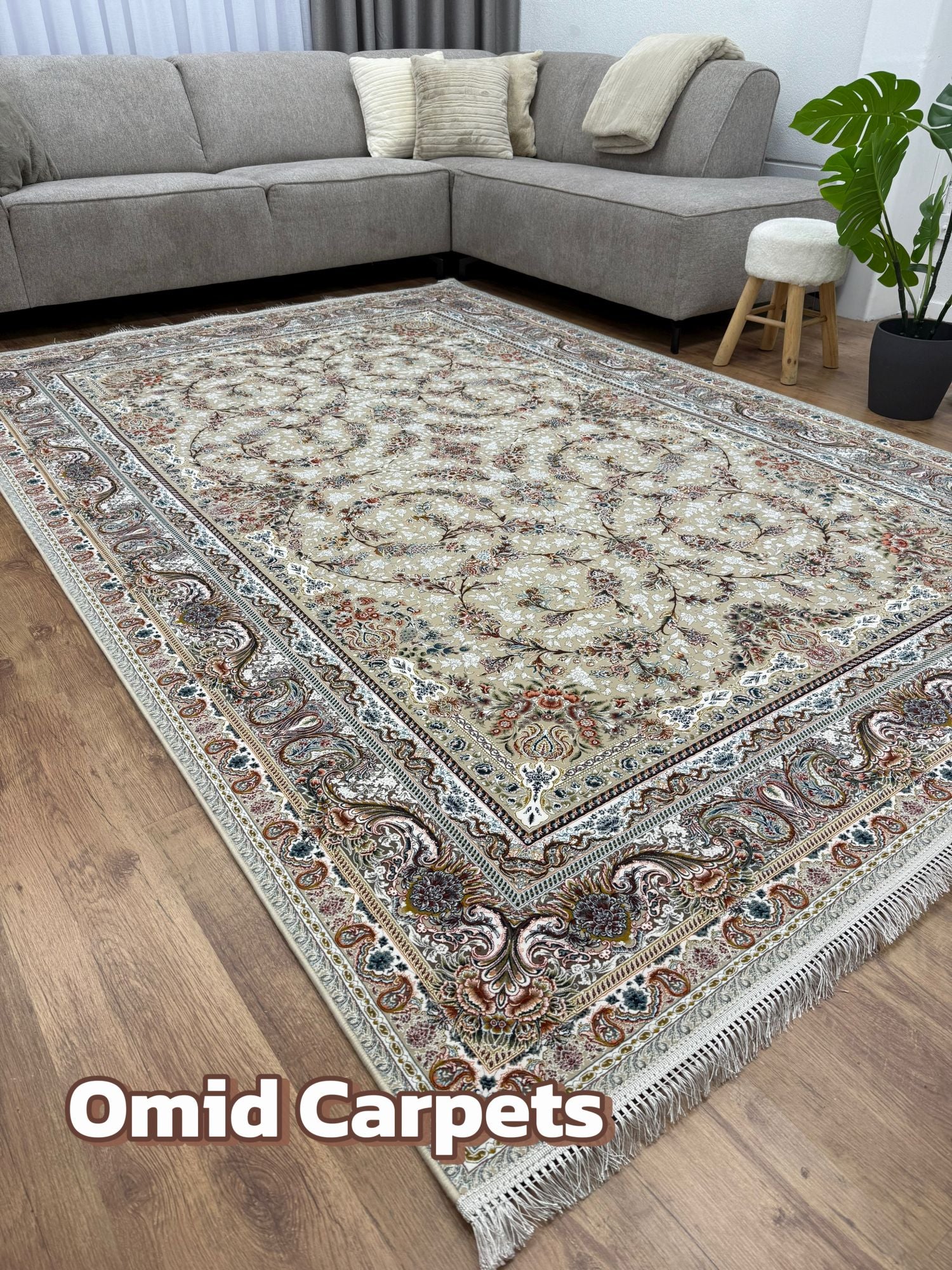 قالین 1500 شانه * Beige Tapijt Laagpolig Klassiek Vloerkleed - Omid Premium Classic Hand Look - 4,5 Miljoen punten/m²