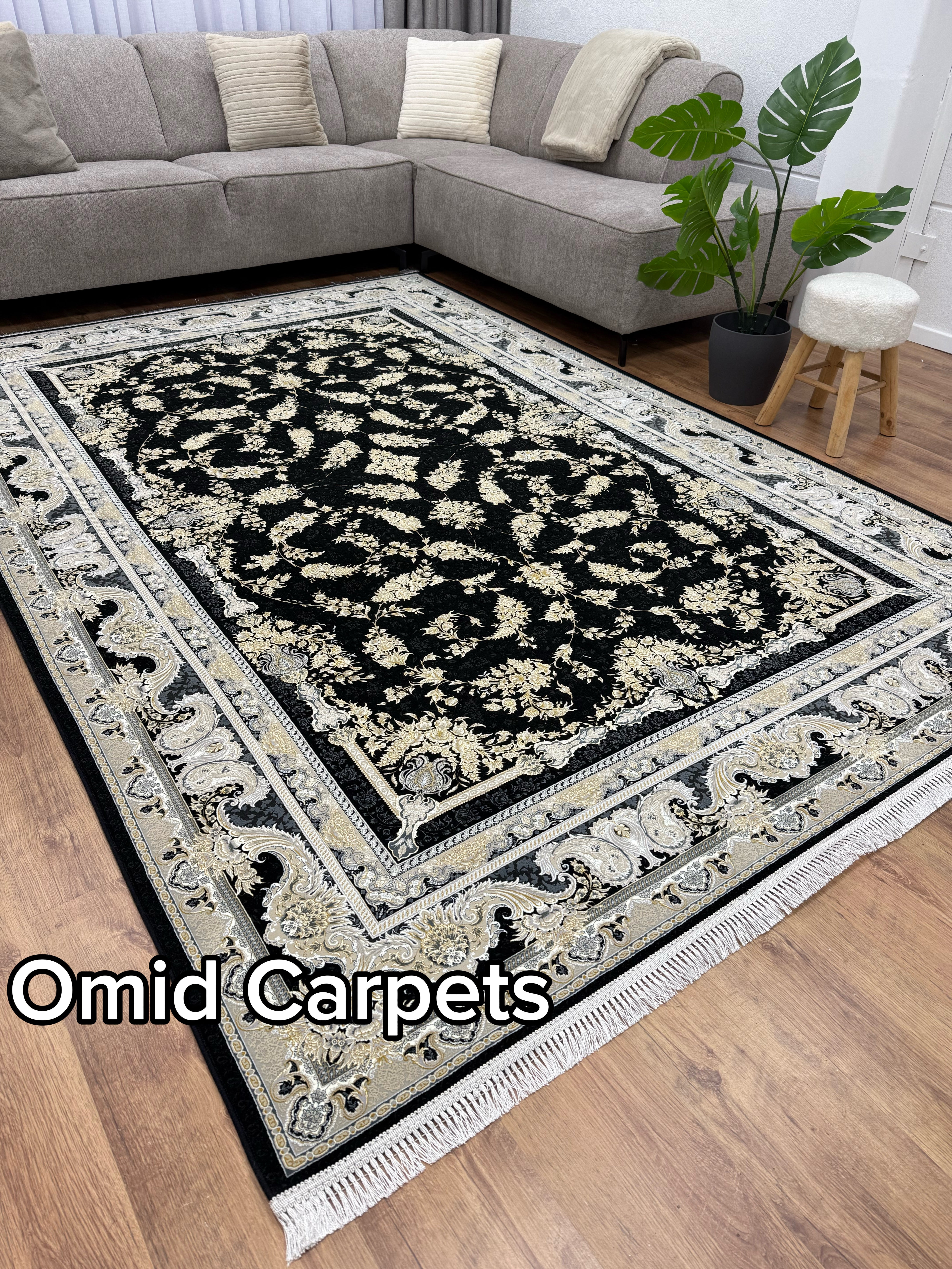 1500 Kämme Teppich * Schwarzer Teppich Niedrigflor Klassischer Teppich - Omid Premium Classic Hand Look - 4,5 Millionen Punkte/m²