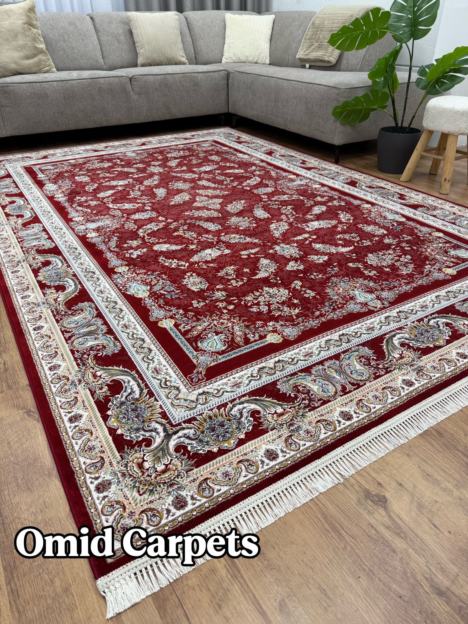 قالین 1500 شانه * Rood Tapijt Laagpolig Klassiek Vloerkleed - Omid Premium Classic Hand Look - 4,5 Miljoen punten/m²
