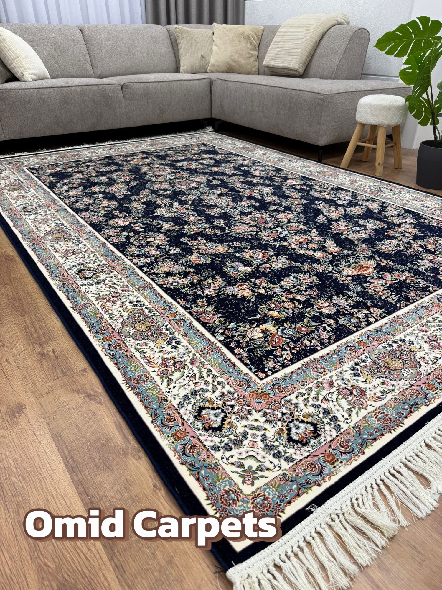 قالین 1200 شانه * Blauw Tapijt Laagpolig Klassiek Vloerkleed - Omid Premium Classic Hand Look - 3 Miljoen punten/m²