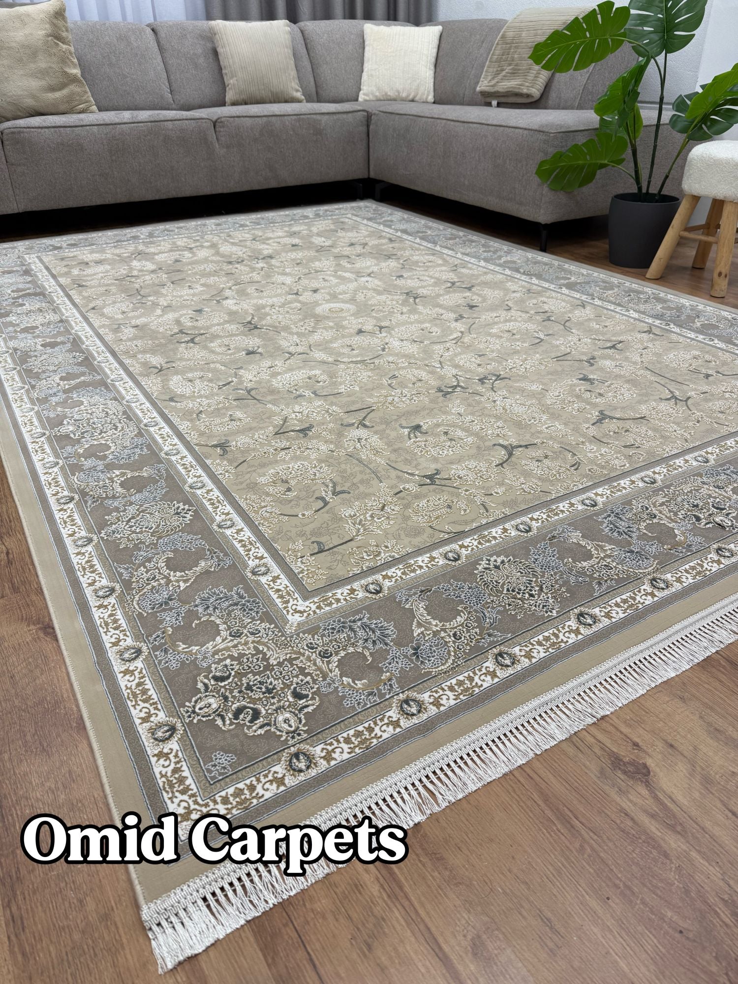 قالین 1500 شانه * Beige Tapijt Laagpolig Klassiek Vloerkleed - Omid Premium Classic Hand Look - 4,5 Miljoen punten/m²