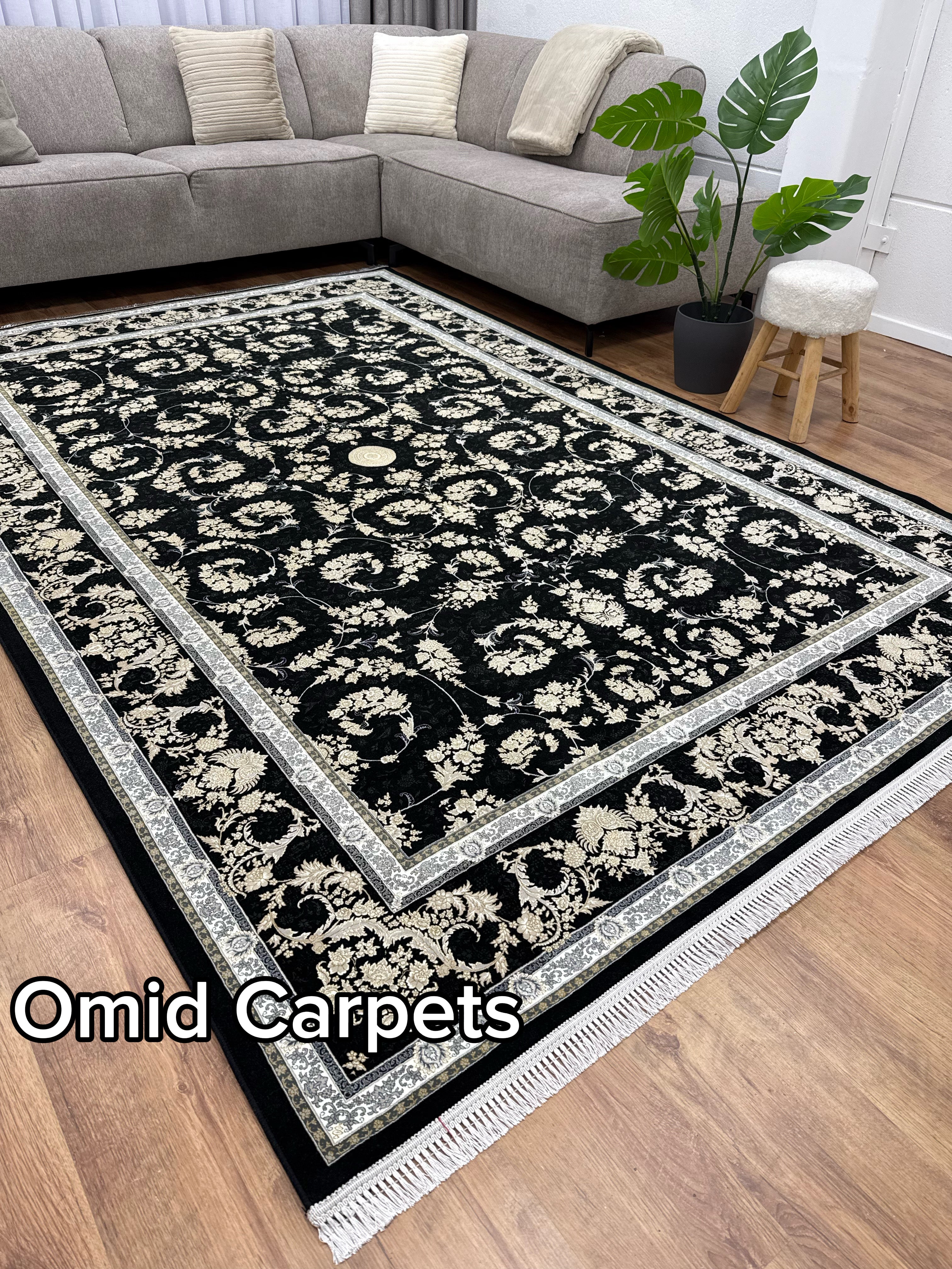 1500 Kämme Teppich * Schwarzer Teppich Niedrigflor Klassischer Teppich - Omid Premium Classic Hand Look - 4,5 Millionen Punkte/m²