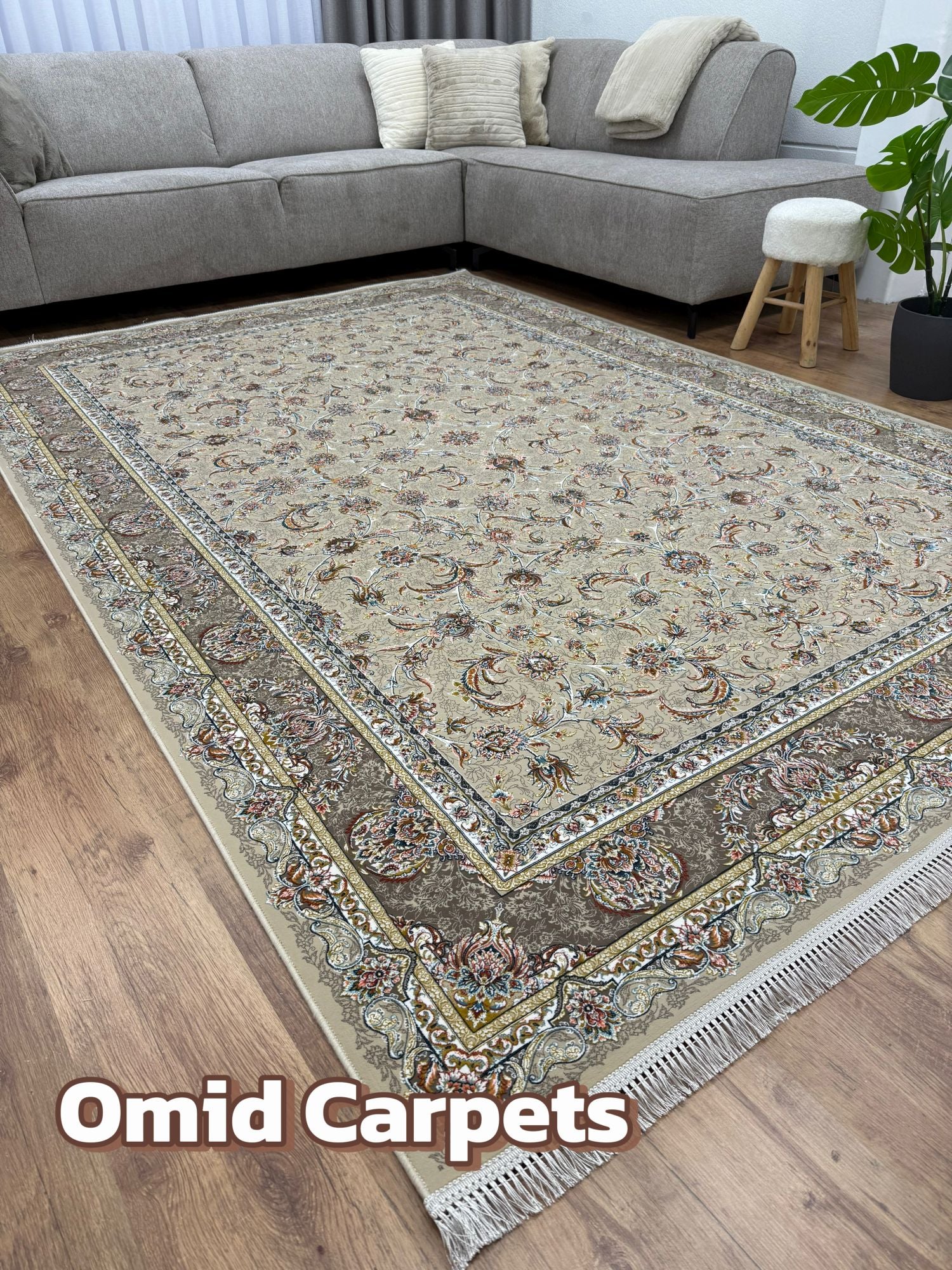 قالین 1500 شانه * Beige Tapijt Laagpolig Klassiek Vloerkleed - Omid Premium Classic Hand Look - 4,5 Miljoen punten/m²