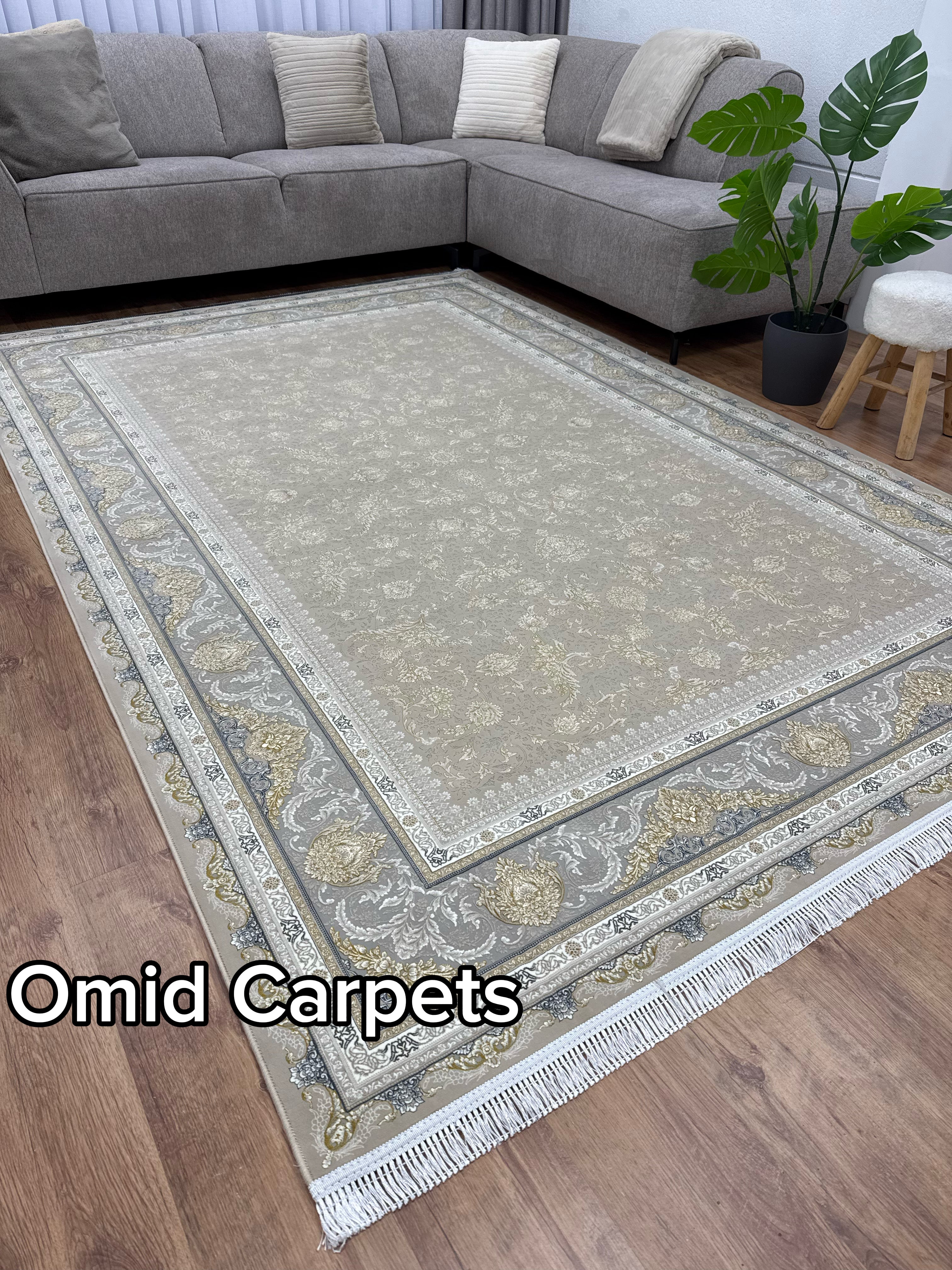 قالین 1500 شانه * Beige Teppich Kurzflor Klassischer Teppich - Omid Premium Classic Hand Look - 4,5 Millionen Punkte/m²