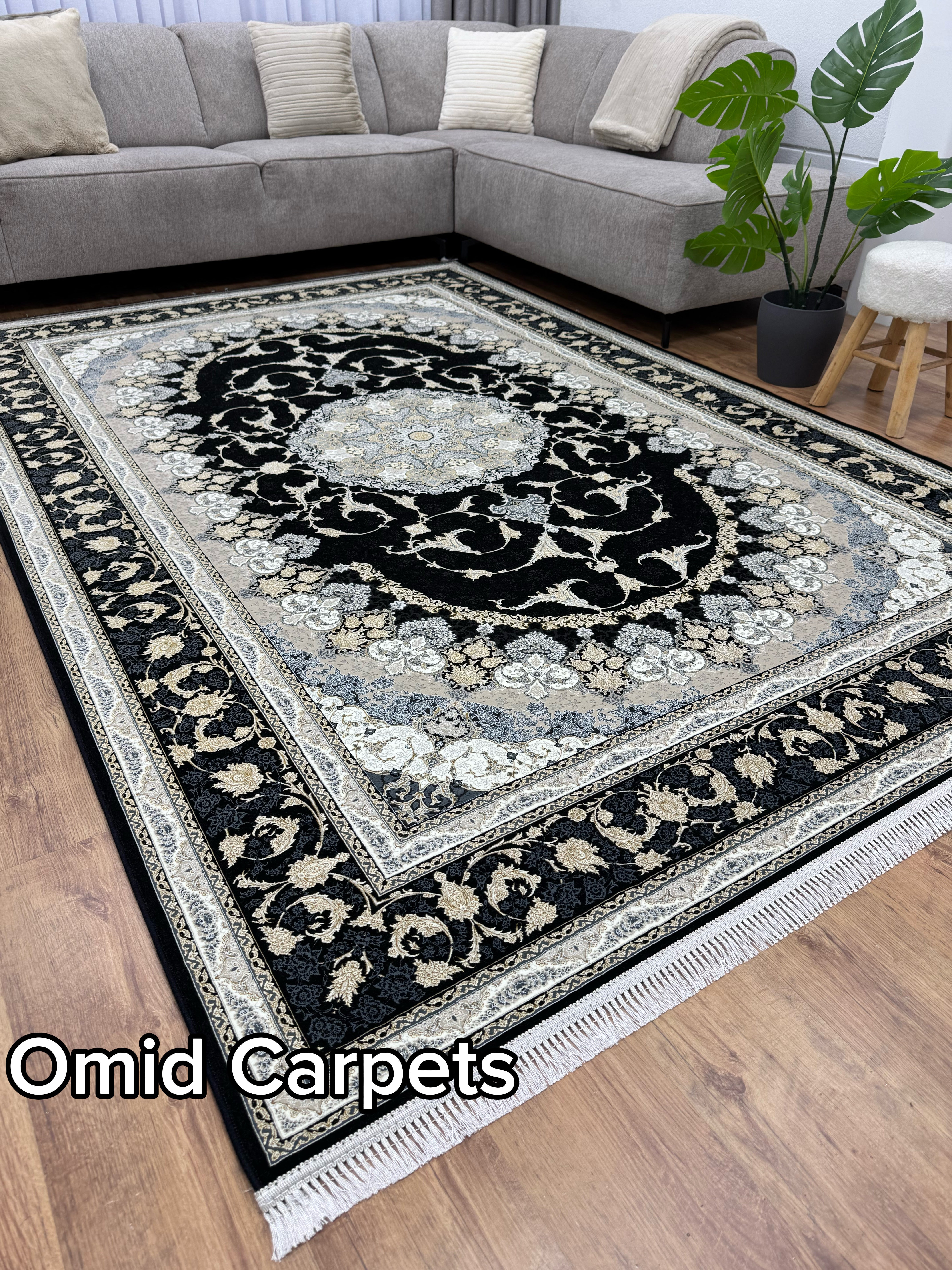 قالین 1500 شانه * Zwart Tapijt Laagpolig Klassiek Vloerkleed - Omid Premium Classic Hand Look - 4,5 Miljoen punten/m² - Omid Carpets
