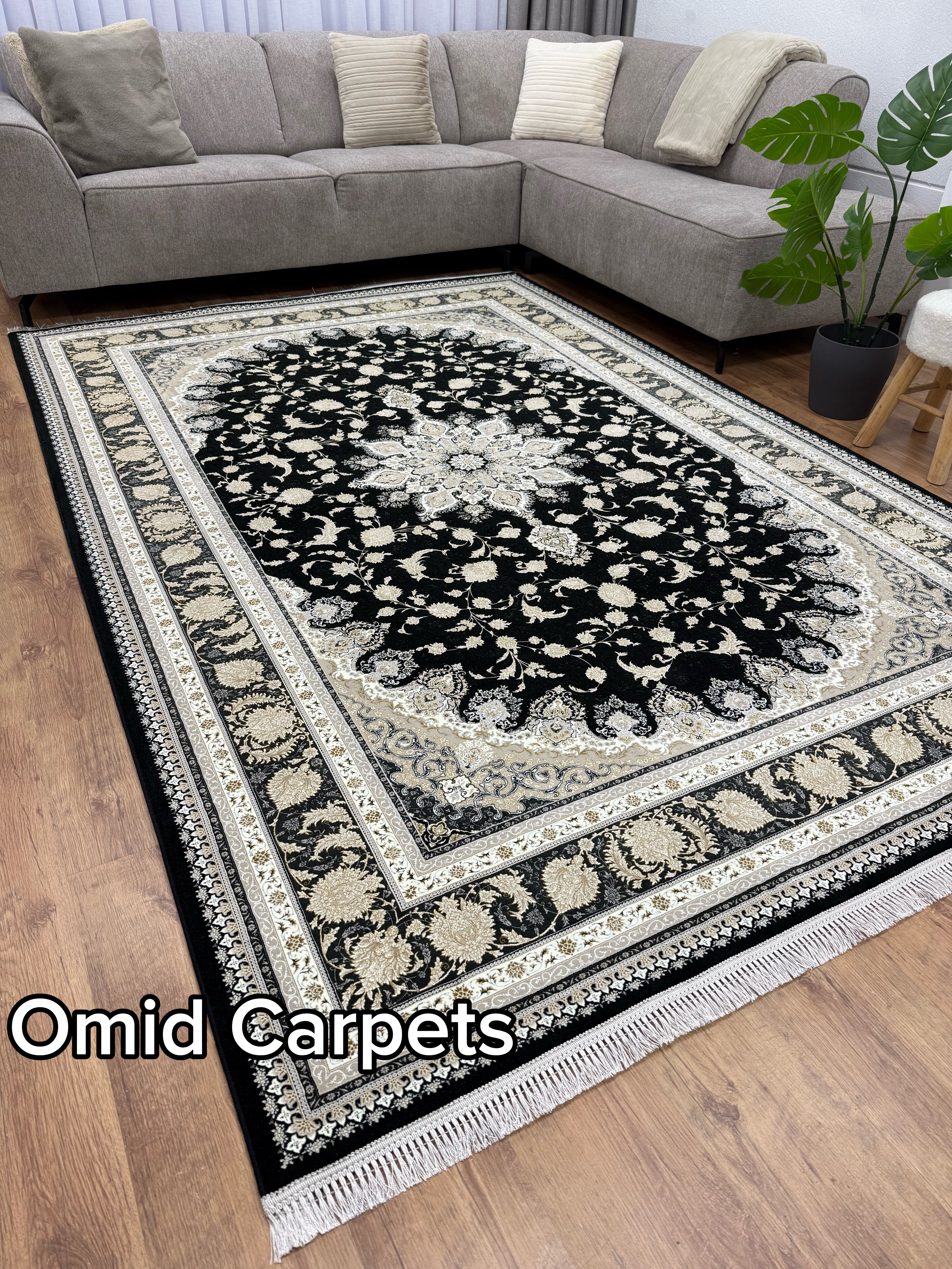 1500 Kämme Teppich * Schwarzer Teppich Niedrigflor Klassischer Teppich - Omid Premium Classic Hand Look - 4,5 Millionen Punkte/m²