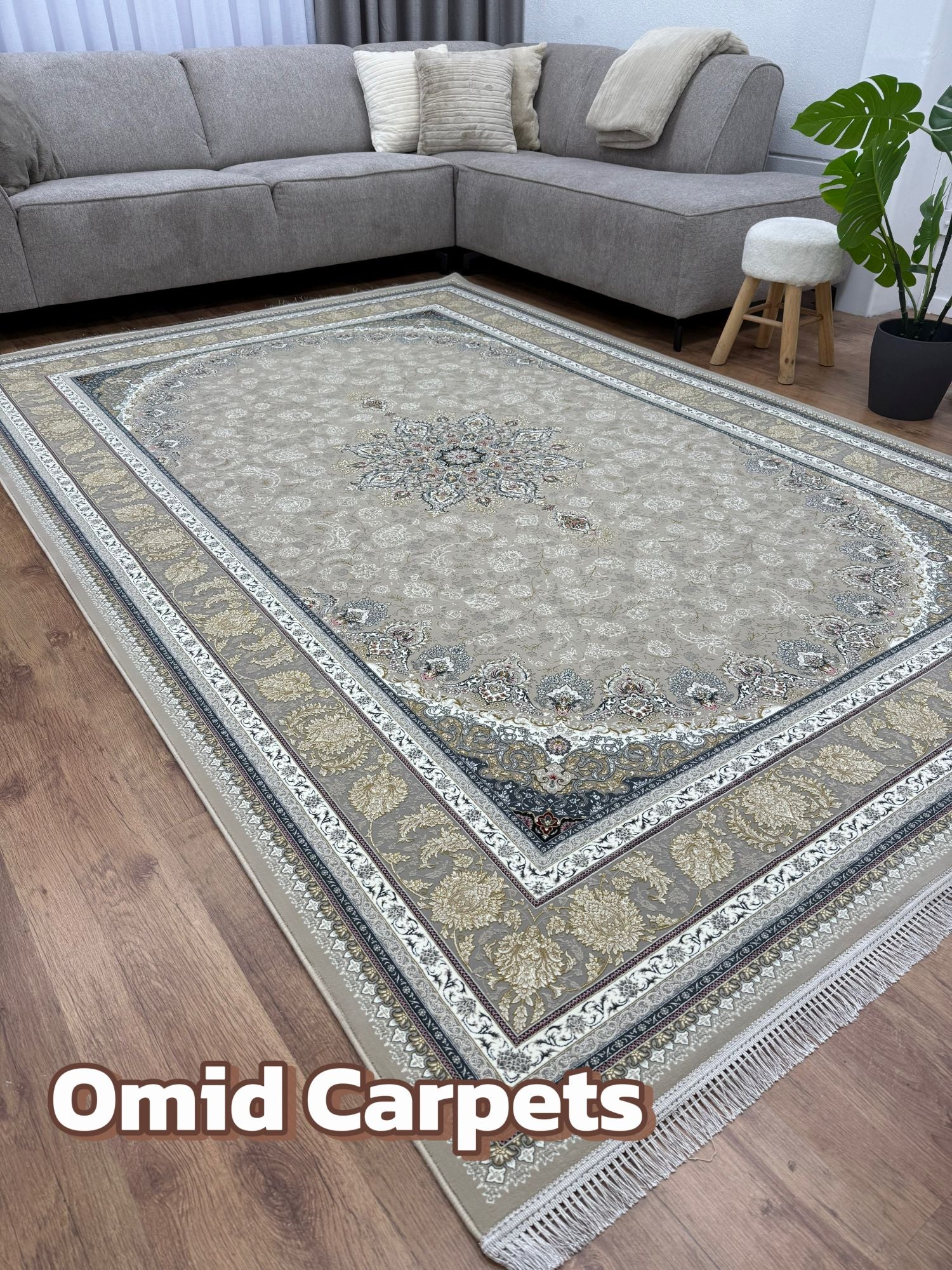 قالین 1500 شانه * Beige Tapijt Laagpolig Klassiek Vloerkleed - Omid Premium Classic Hand Look - 4,5 Miljoen punten/m²