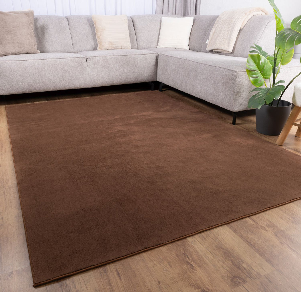 Tapis brun à poils courts Omid Brown Simplicity