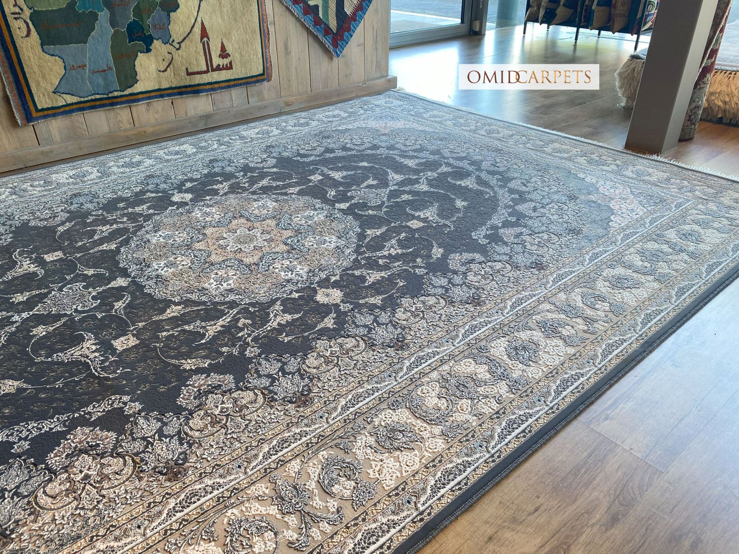 قالین 1500 شانه * DonkerGrijs Tapijt Laagpolig Klassiek Vloerkleed - Omid Premium Classic Hand Look - 4,5 Miljoen punten/m²