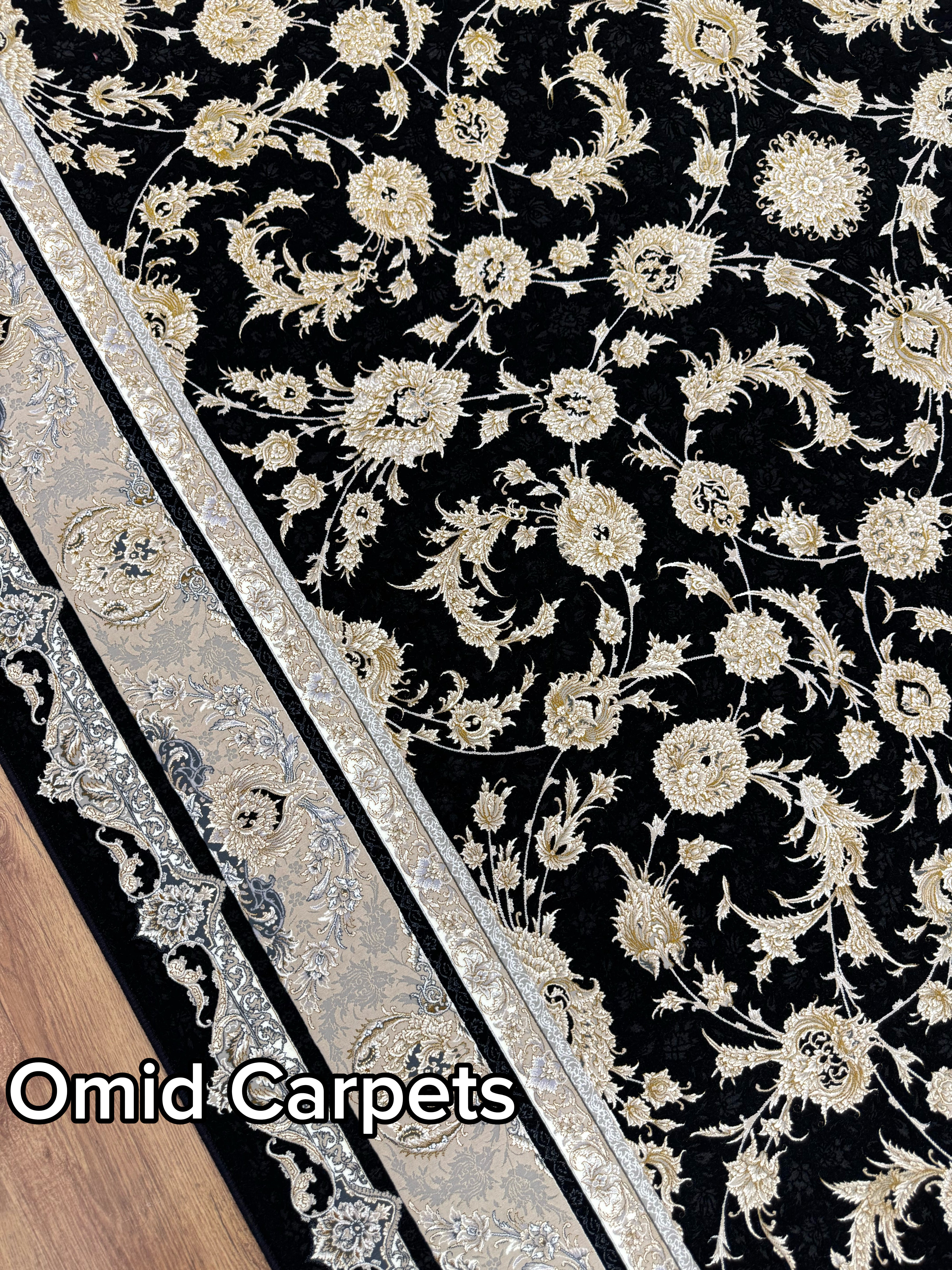 قالین 1500 شانه * Zwart Tapijt Laagpolig Klassiek Vloerkleed - Omid Premium Classic Hand Look - 4,5 Miljoen punten/m² - Omid Carpets